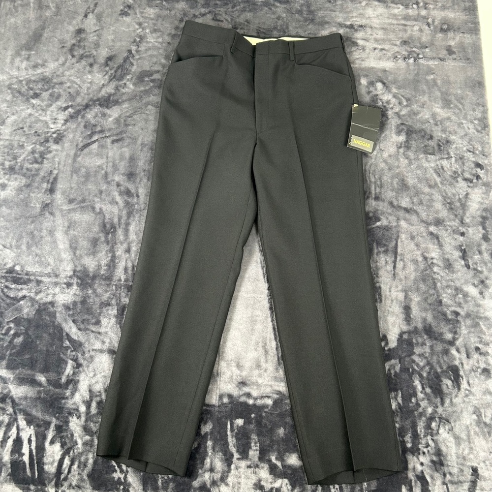 Vintage Haggar Dress Slacks Mens 33x29 Black Fortrel Polyester Flat Front USA